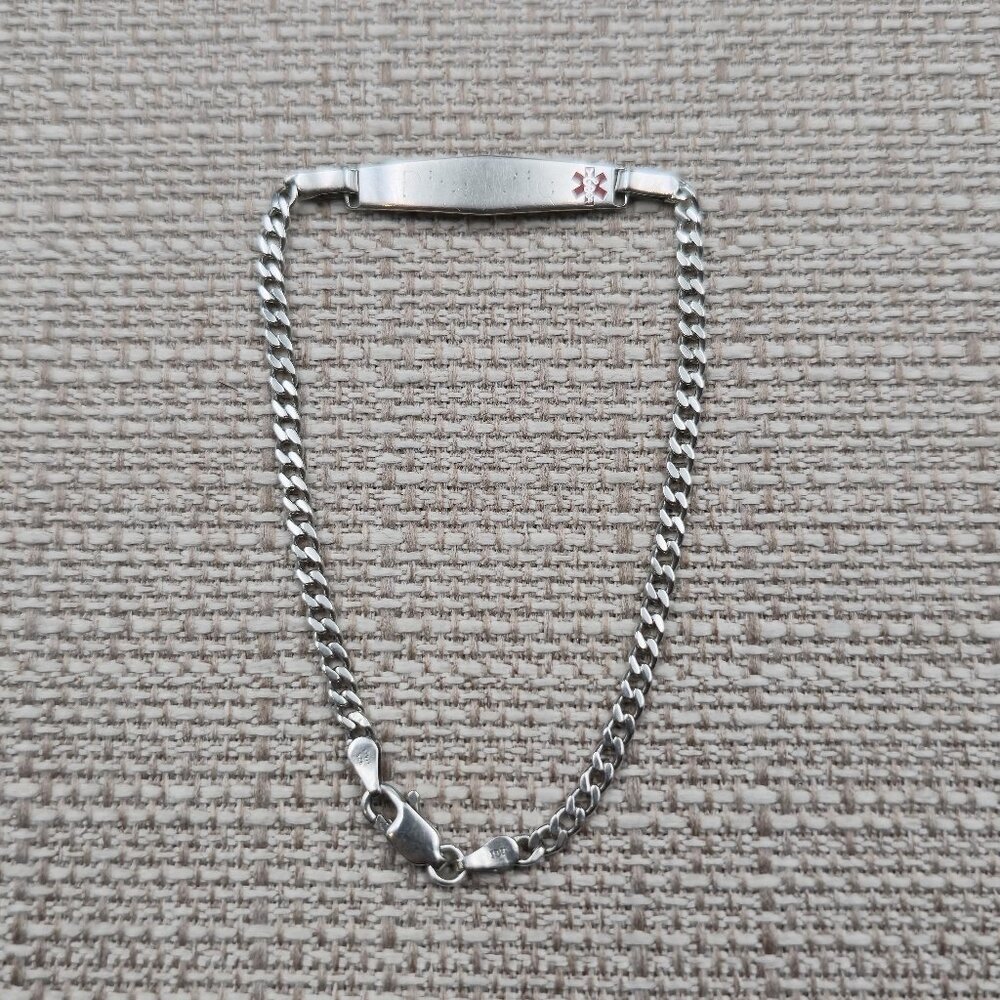 7.5 Inch Sterling Silver Diabetes Medical Chain Bracelet A7232